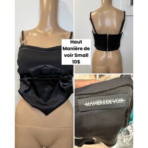 Manière De Voir Black Satin Crop Top